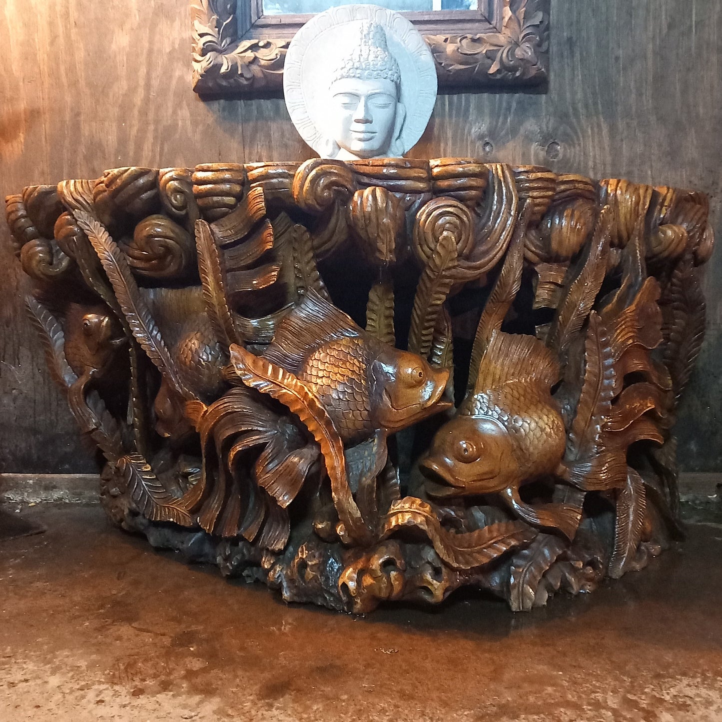 Teak rootwood side table with carvings