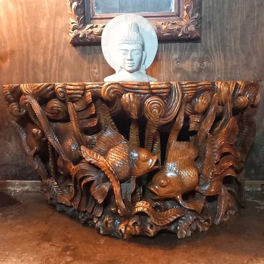 Teak rootwood side table with carvings